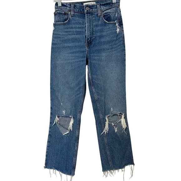 Abercrombie & Fitch 90's‎ Straight Ultra High Rise Ripped Jeans Womens 0 / 25 - Picture 1 of 5
